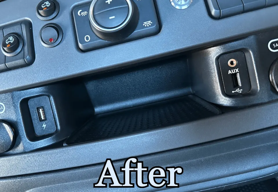 HGV switch panel and storage tray cleaned and dust free