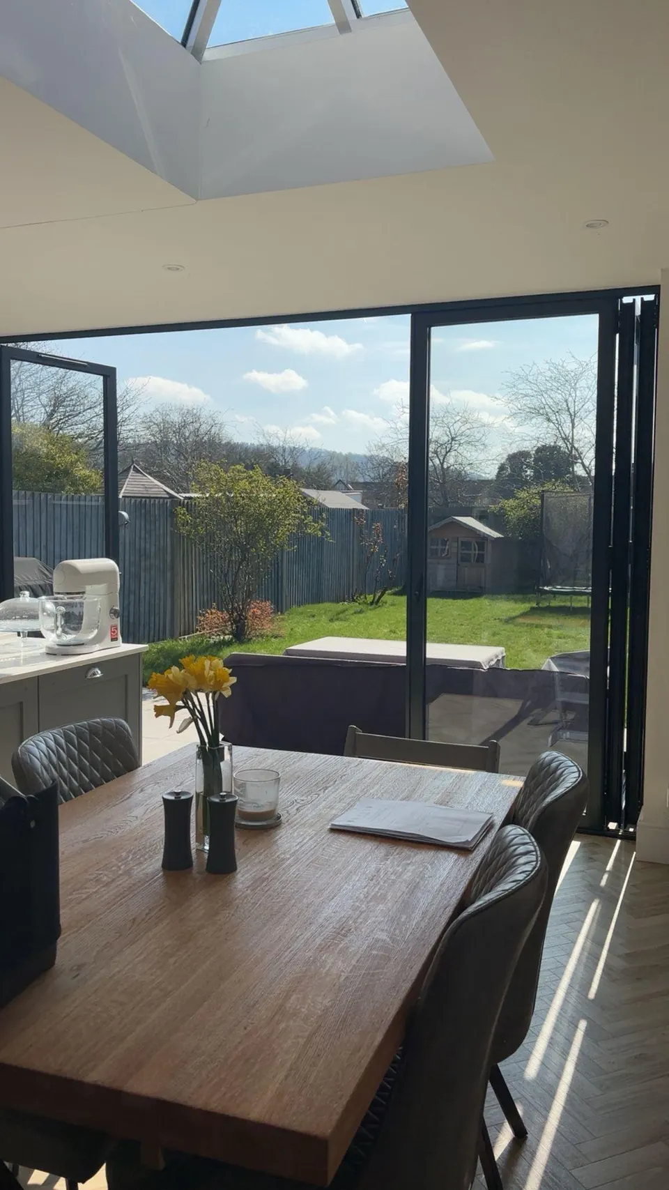 Dining area with bifold doors and roof lantern after a deep clean