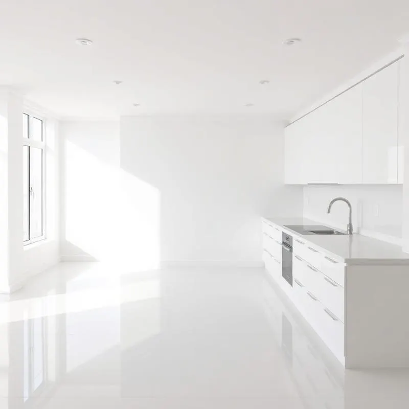 Empty white kitchen and living space ready for new tenants